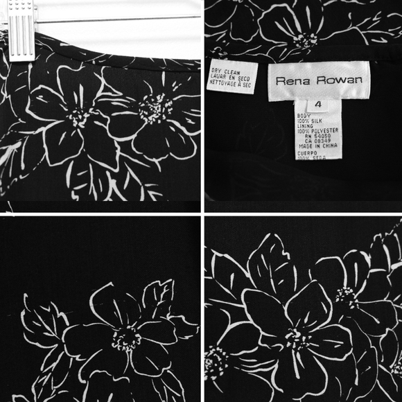 Vintage 90s Silk Floral Slip Skirt Midi Black White Sz 4 Whimsigoth Fairy Grunge - Picture 6 of 8